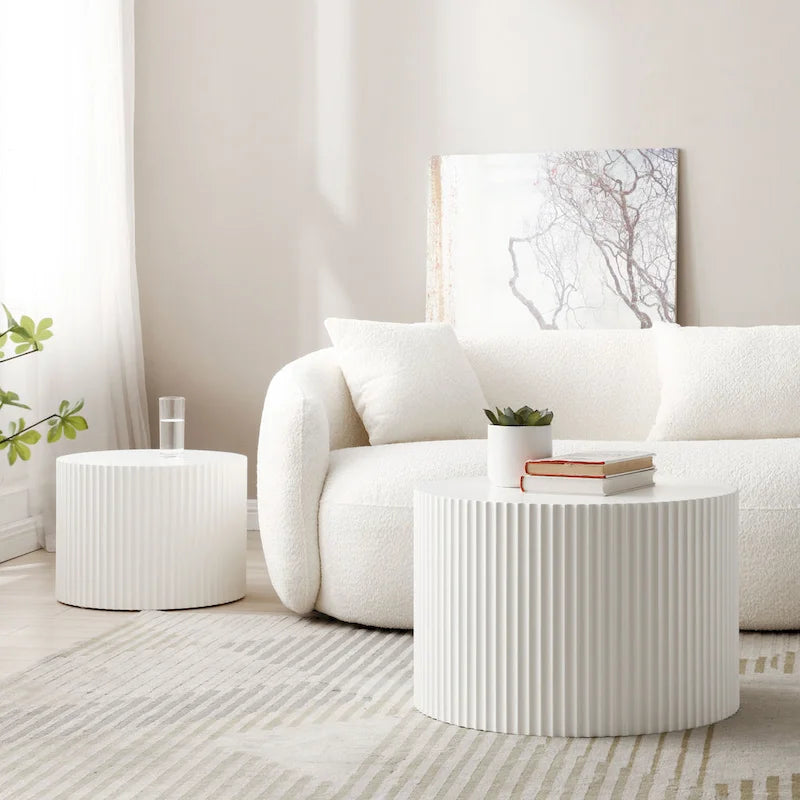 Tavolini tondi a incastro, set da 2 – Nero / Naturale / Noce / Bianco / Blu / Arancione / Marrone / Opaco, MDF, per 2 persone