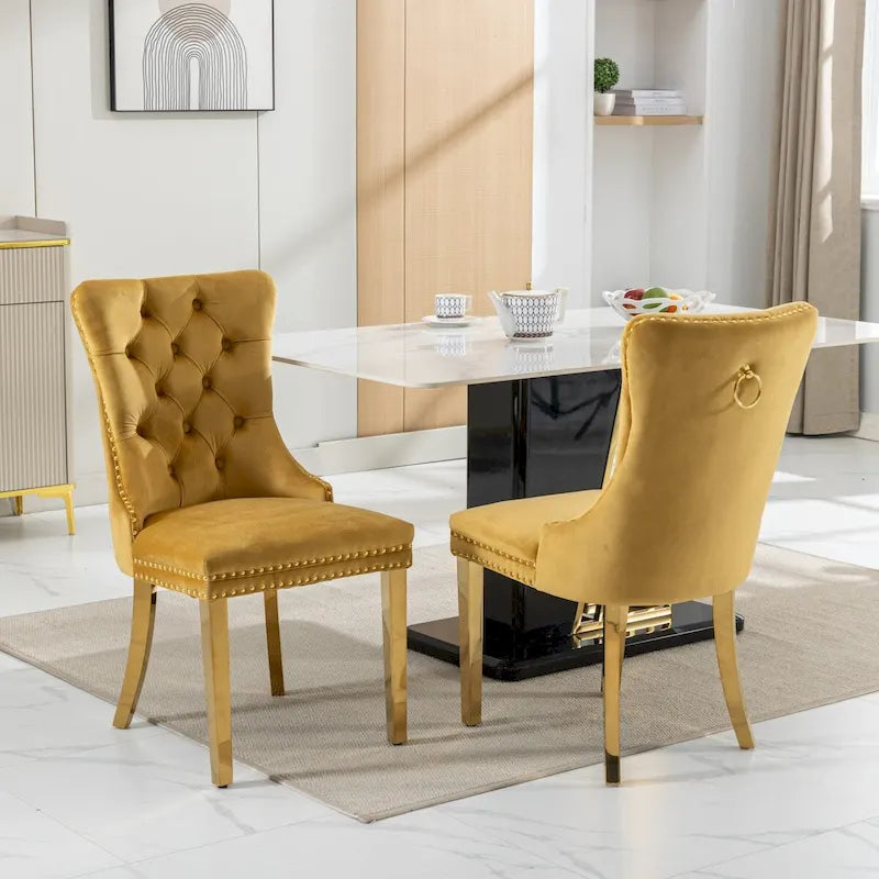 Sedie da pranzo in velluto con borchie, set da 2 – Rosso / Giallo / Beige / Grigio / Blu / Nero / Verde