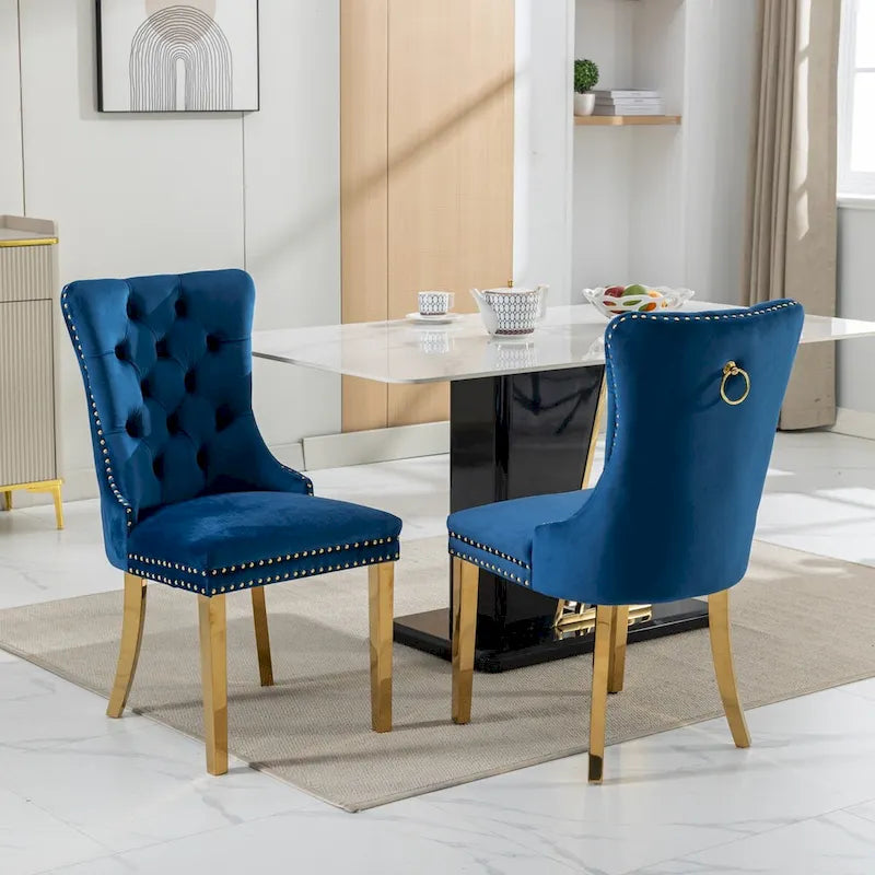 Sedie da pranzo in velluto con borchie, set da 2 – Rosso / Giallo / Beige / Grigio / Blu / Nero / Verde