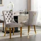 Sedie da pranzo in velluto con borchie, set da 2 – Rosso / Giallo / Beige / Grigio / Blu / Nero / Verde
