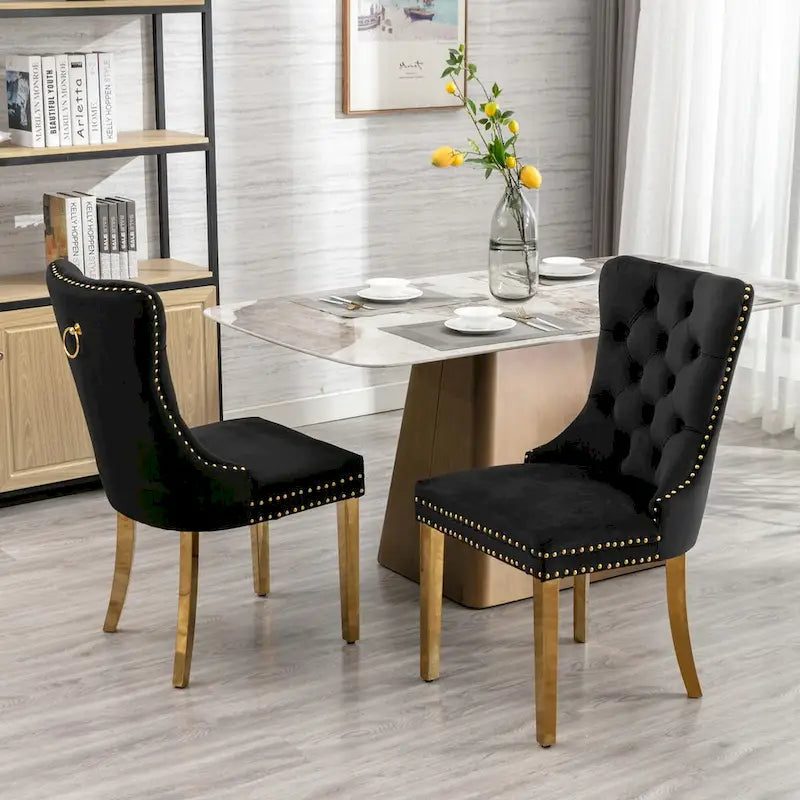 Sedie da pranzo in velluto con borchie, set da 2 – Rosso / Giallo / Beige / Grigio / Blu / Nero / Verde
