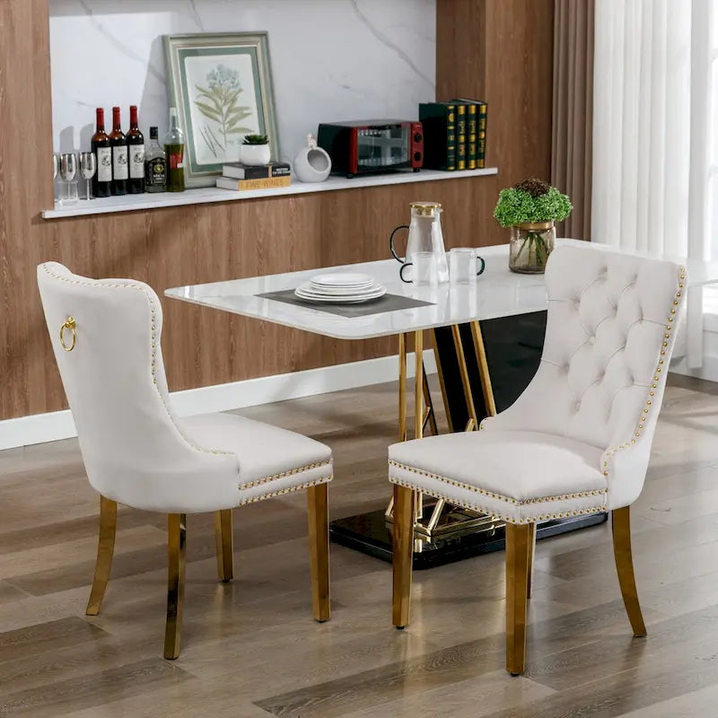 Sedie da pranzo in velluto con borchie, set da 2 – Rosso / Giallo / Beige / Grigio / Blu / Nero / Verde