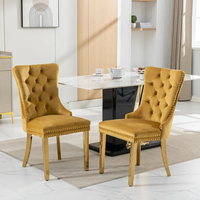 Sedie da pranzo in velluto con borchie, set da 2 – Rosso / Giallo / Beige / Grigio / Blu / Nero / Verde