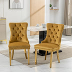 Sedie da pranzo in velluto con borchie, set da 2 – Rosso / Giallo / Beige / Grigio / Blu / Nero / Verde