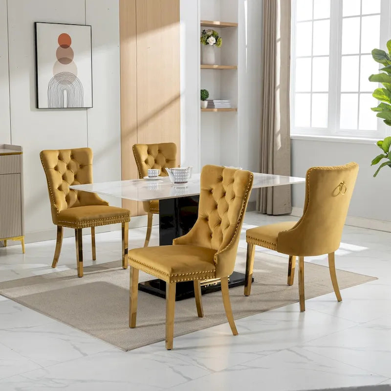Sedie da pranzo in velluto con borchie, set da 2 – Rosso / Giallo / Beige / Grigio / Blu / Nero / Verde