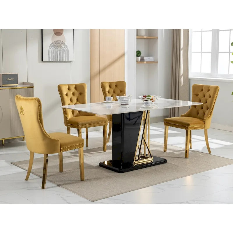 Sedie da pranzo in velluto con borchie, set da 2 – Rosso / Giallo / Beige / Grigio / Blu / Nero / Verde