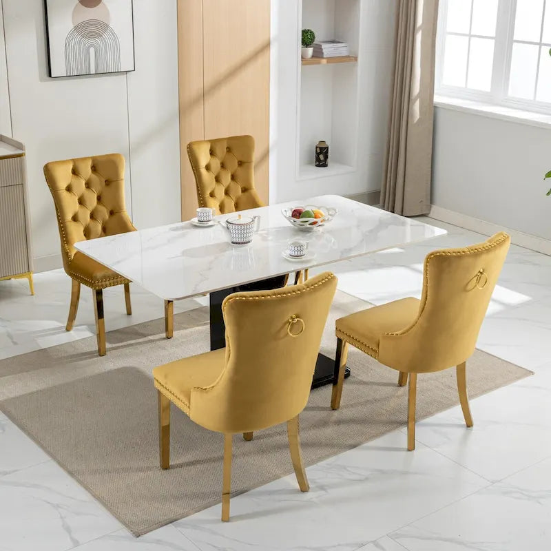 Sedie da pranzo in velluto con borchie, set da 2 – Rosso / Giallo / Beige / Grigio / Blu / Nero / Verde