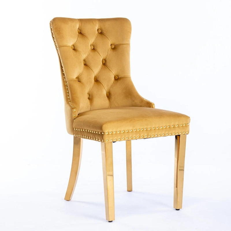 Sedie da pranzo in velluto con borchie, set da 2 – Rosso / Giallo / Beige / Grigio / Blu / Nero / Verde
