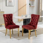 Sedie da pranzo in velluto con borchie, set da 2 – Rosso / Giallo / Beige / Grigio / Blu / Nero / Verde