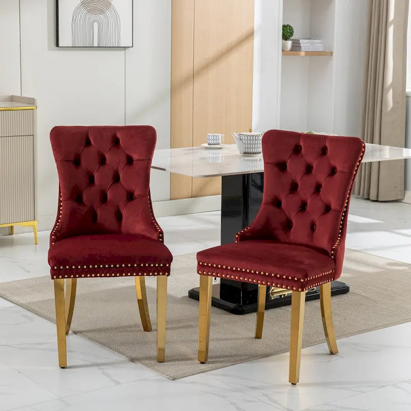 Sedie da pranzo in velluto con borchie, set da 2 – Rosso / Giallo / Beige / Grigio / Blu / Nero / Verde
