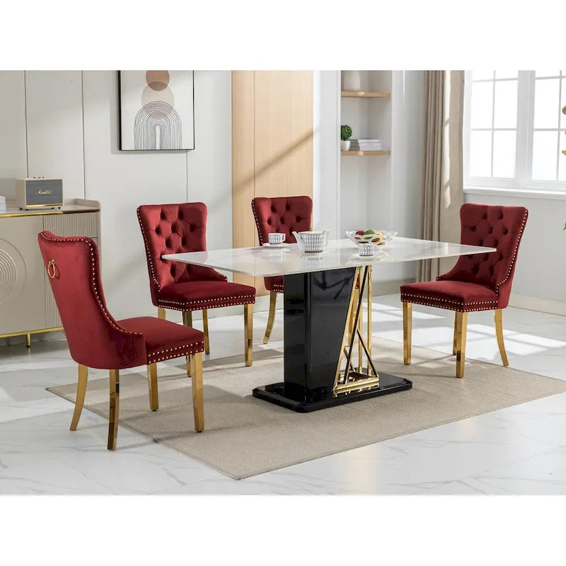 Sedie da pranzo in velluto con borchie, set da 2 – Rosso / Giallo / Beige / Grigio / Blu / Nero / Verde
