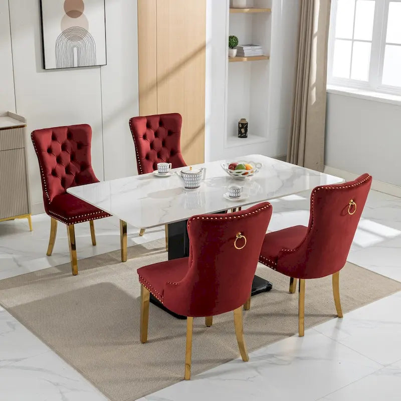 Sedie da pranzo in velluto con borchie, set da 2 – Rosso / Giallo / Beige / Grigio / Blu / Nero / Verde