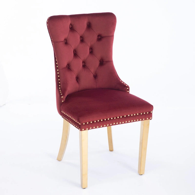 Sedie da pranzo in velluto con borchie, set da 2 – Rosso / Giallo / Beige / Grigio / Blu / Nero / Verde