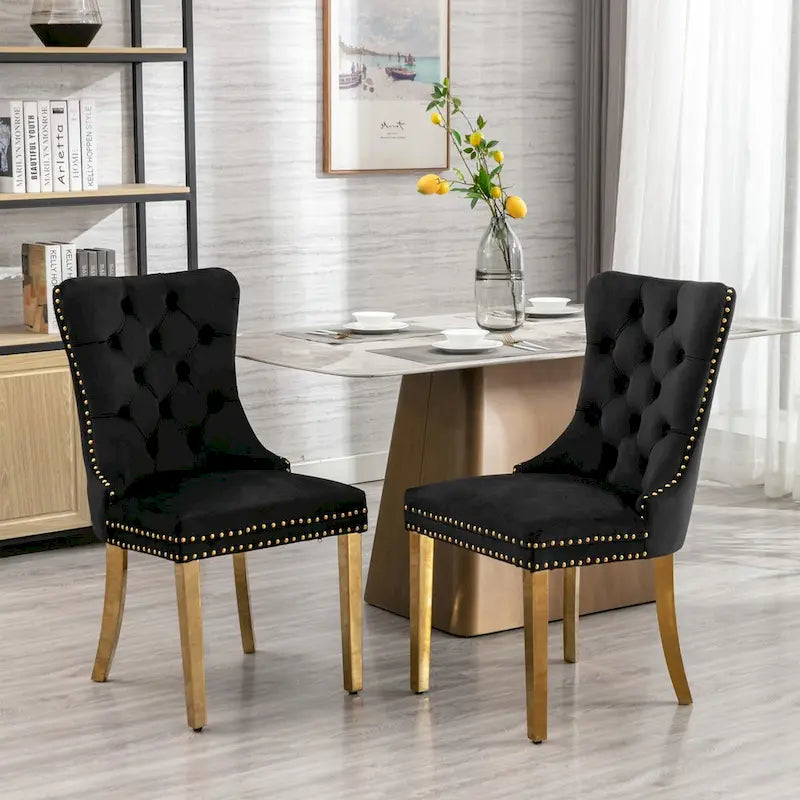 Sedie da pranzo in velluto con borchie, set da 2 – Rosso / Giallo / Beige / Grigio / Blu / Nero / Verde