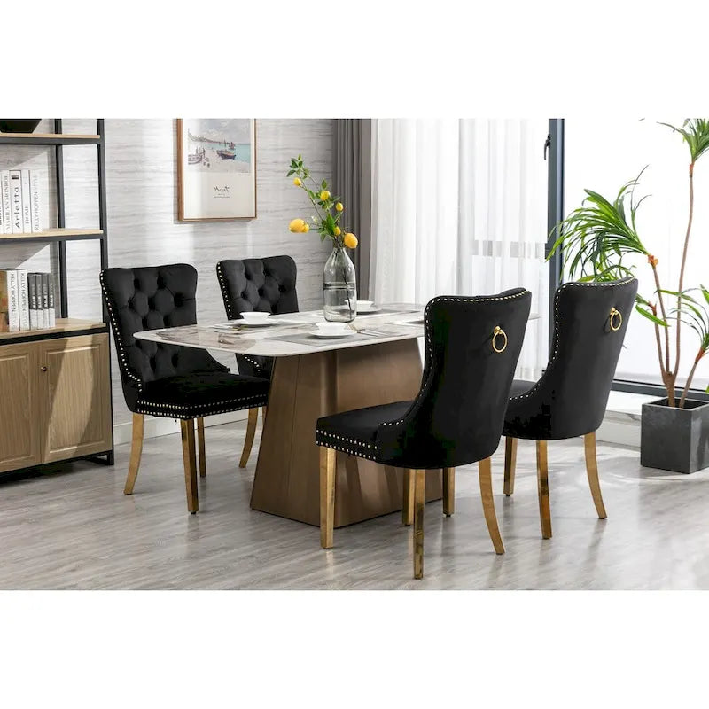 Sedie da pranzo in velluto con borchie, set da 2 – Rosso / Giallo / Beige / Grigio / Blu / Nero / Verde