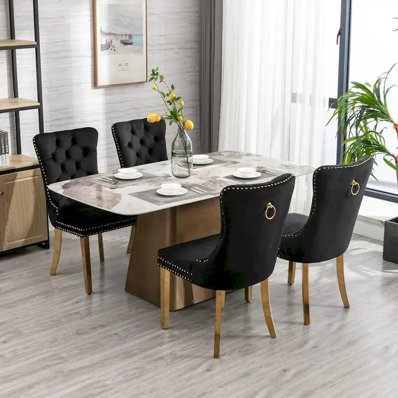 Sedie da pranzo in velluto con borchie, set da 2 – Rosso / Giallo / Beige / Grigio / Blu / Nero / Verde