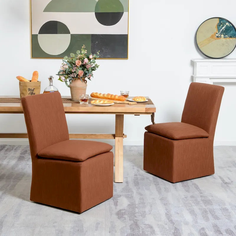 Sedia da pranzo imbottita con rotelle Mocha/Indaco/Grigio Chiaro/Avorio/Nero/Bianco, set da 2