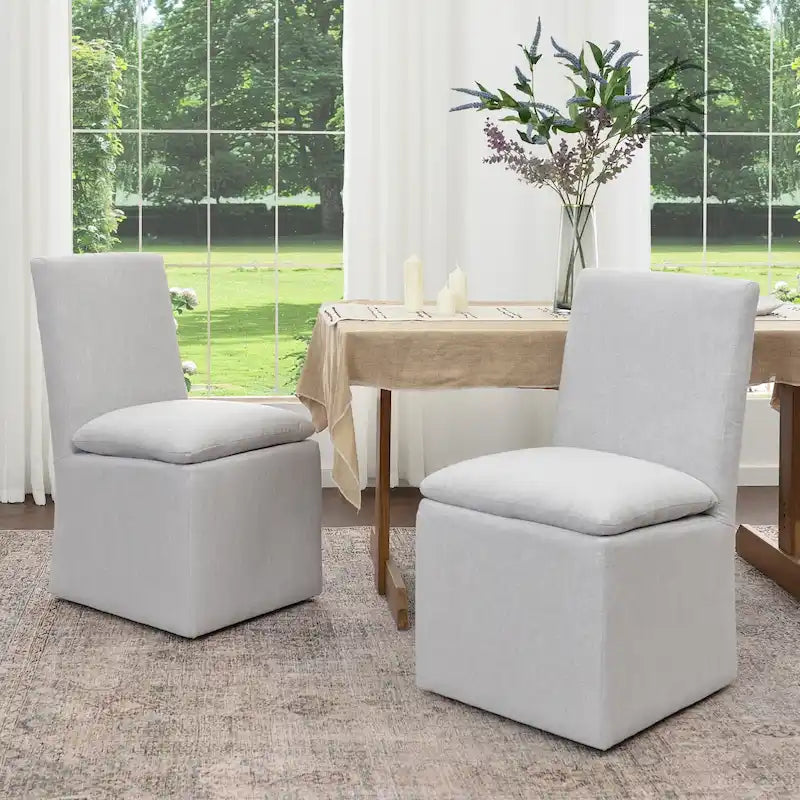 Sedia da pranzo imbottita con rotelle Mocha/Indaco/Grigio Chiaro/Avorio/Nero/Bianco, set da 2