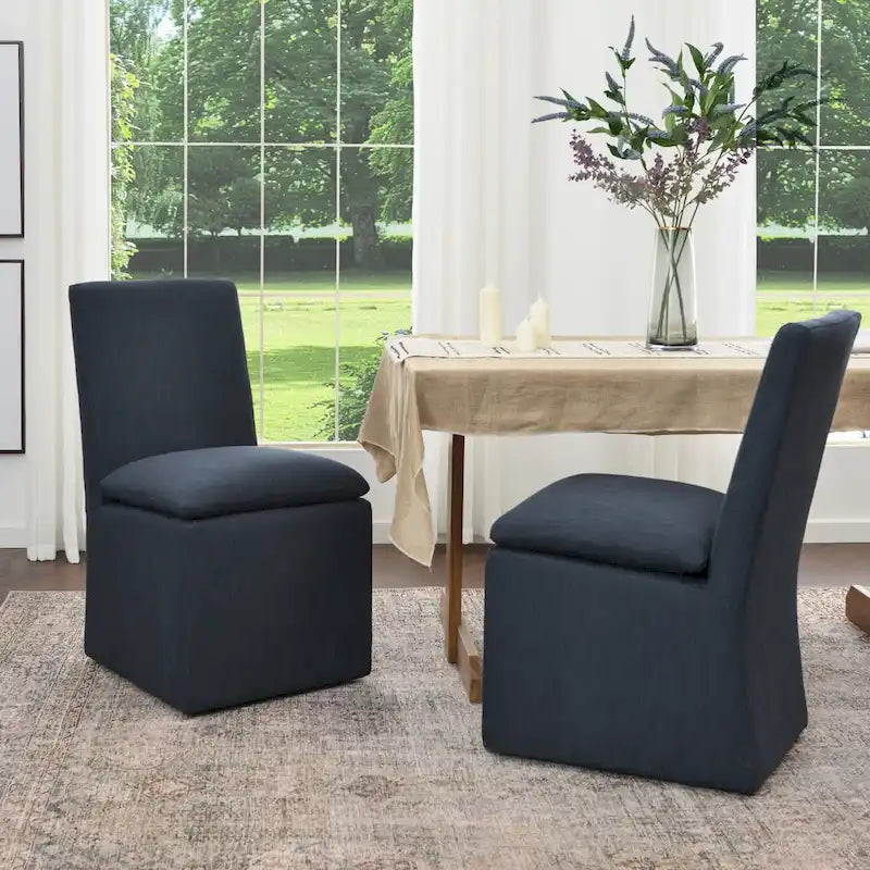 Sedia da pranzo imbottita con rotelle Mocha/Indaco/Grigio Chiaro/Avorio/Nero/Bianco, set da 2
