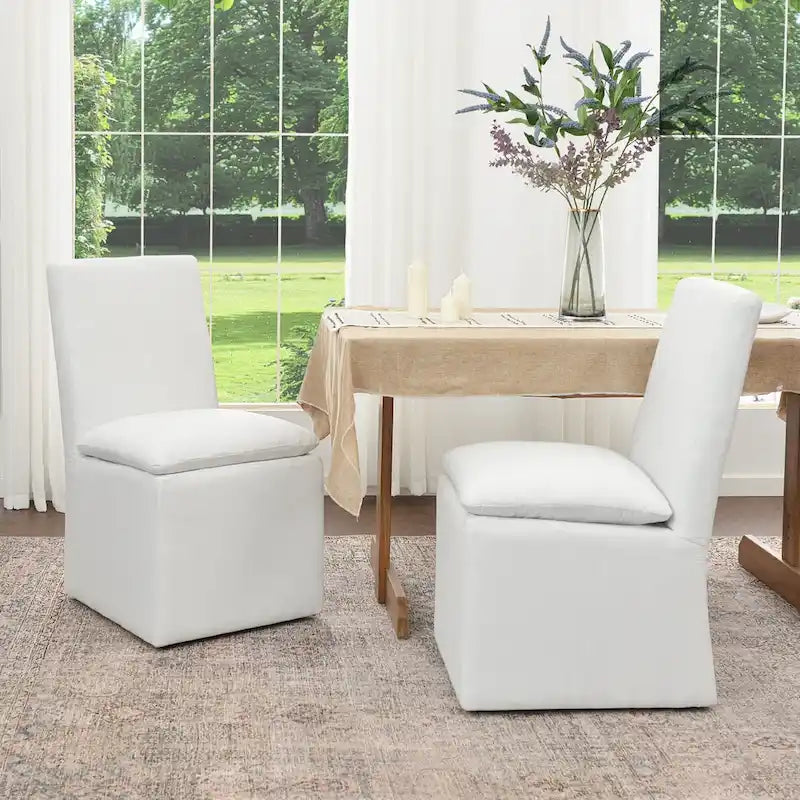 Sedia da pranzo imbottita con rotelle Mocha/Indaco/Grigio Chiaro/Avorio/Nero/Bianco, set da 2