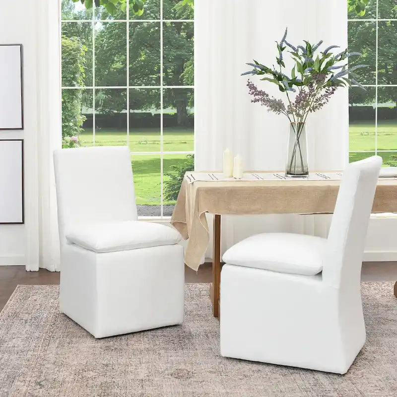 Sedia da pranzo imbottita con rotelle Mocha/Indaco/Grigio Chiaro/Avorio/Nero/Bianco, set da 2