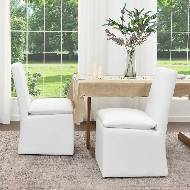 Sedia da pranzo imbottita con rotelle Mocha/Indaco/Grigio Chiaro/Avorio/Nero/Bianco, set da 2
