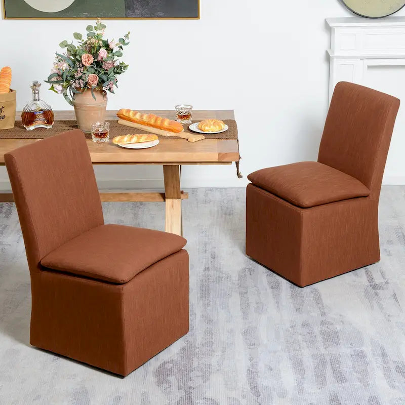 Sedia da pranzo imbottita con rotelle Mocha/Indaco/Grigio Chiaro/Avorio/Nero/Bianco, set da 2