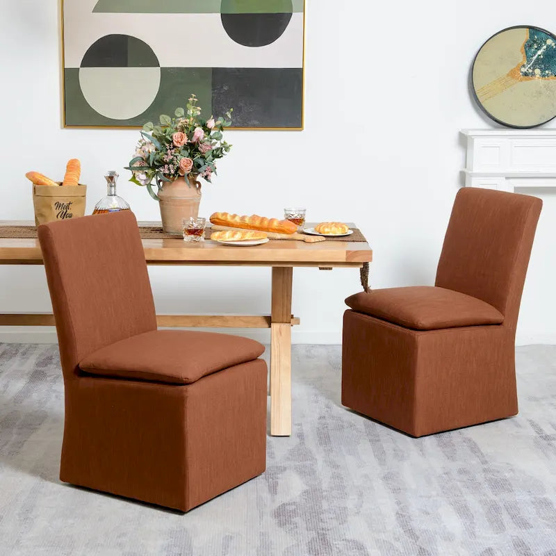 Sedia da pranzo imbottita con rotelle Mocha/Indaco/Grigio Chiaro/Avorio/Nero/Bianco, set da 2