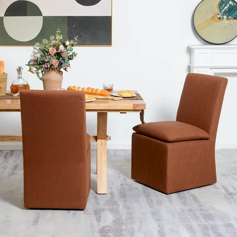 Sedia da pranzo imbottita con rotelle Mocha/Indaco/Grigio Chiaro/Avorio/Nero/Bianco, set da 2