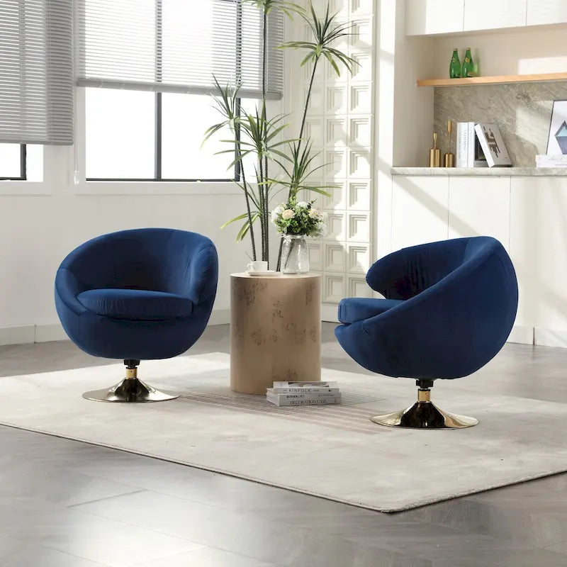 Poltrona a botte girevole a 360° in velluto con pouf, set da 2 – Blu navy / Verde oliva / Beige / Grigio / Rosso rosato
