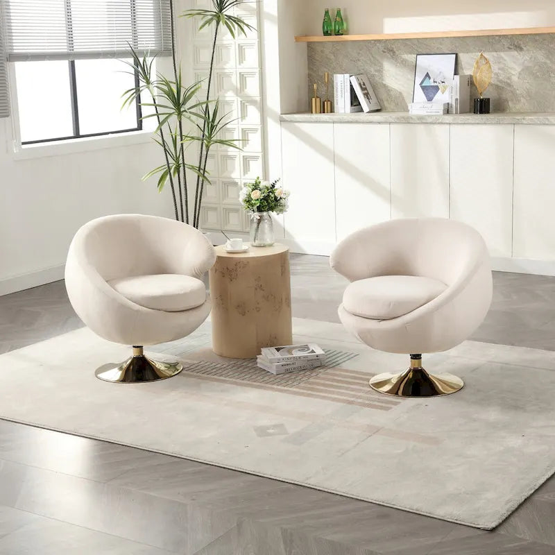 Poltrona a botte girevole a 360° in velluto con pouf, set da 2 – Blu navy / Verde oliva / Beige / Grigio / Rosso rosato