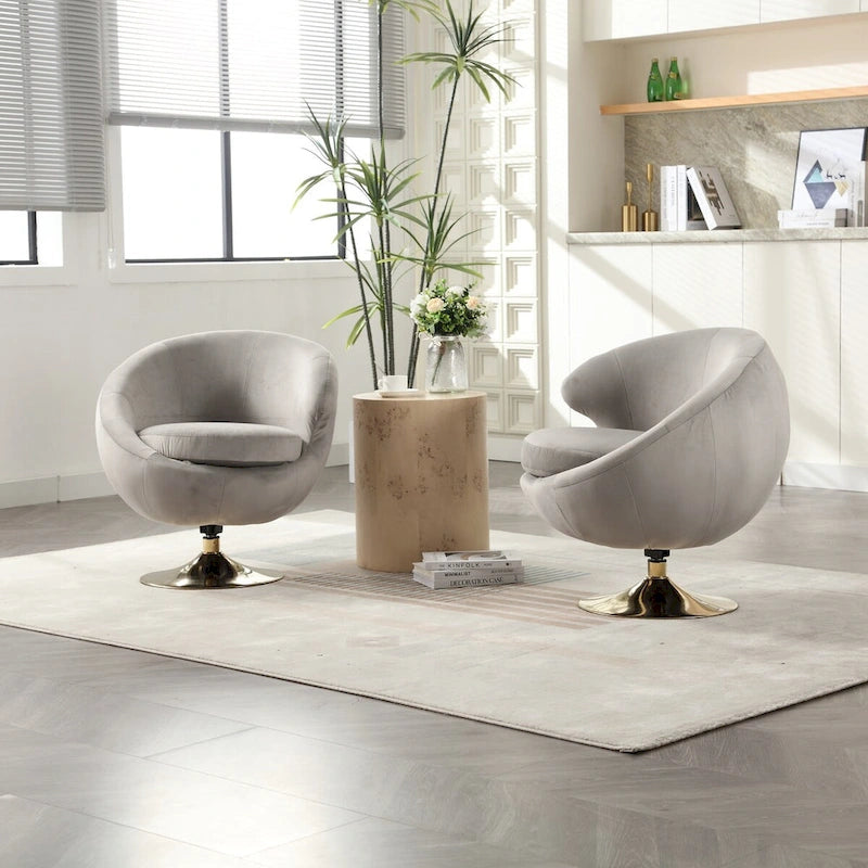 Poltrona a botte girevole a 360° in velluto con pouf, set da 2 – Blu navy / Verde oliva / Beige / Grigio / Rosso rosato