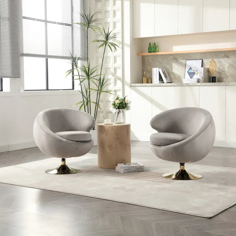 Poltrona a botte girevole a 360° in velluto con pouf, set da 2 – Blu navy / Verde oliva / Beige / Grigio / Rosso rosato