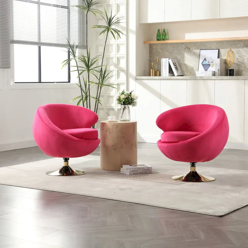 Poltrona a botte girevole a 360° in velluto con pouf, set da 2 – Blu navy / Verde oliva / Beige / Grigio / Rosso rosato