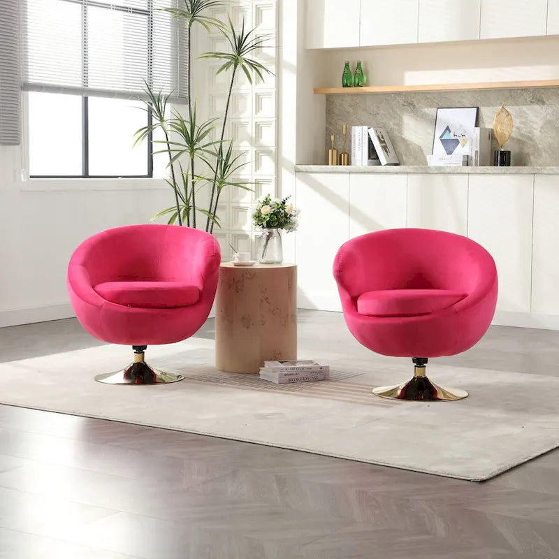 Poltrona a botte girevole a 360° in velluto con pouf, set da 2 – Blu navy / Verde oliva / Beige / Grigio / Rosso rosato