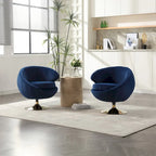 Poltrona a botte girevole a 360° in velluto con pouf, set da 2 – Blu navy / Verde oliva / Beige / Grigio / Rosso rosato