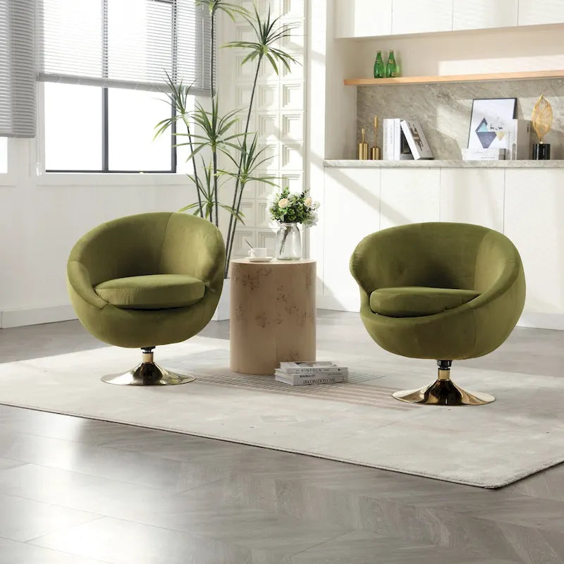 Poltrona a botte girevole a 360° in velluto con pouf, set da 2 – Blu navy / Verde oliva / Beige / Grigio / Rosso rosato