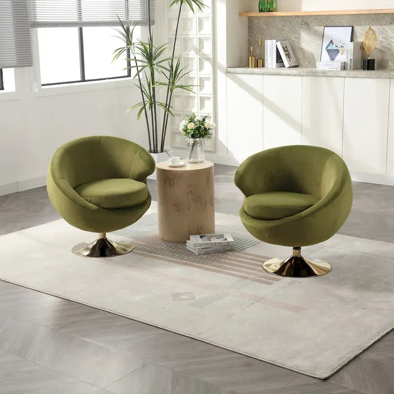 Poltrona a botte girevole a 360° in velluto con pouf, set da 2 – Blu navy / Verde oliva / Beige / Grigio / Rosso rosato