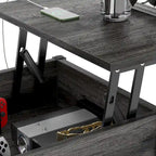 Marrone rustico / Rovere grigio / Nero / Noce | Tavolino da caffè con doppio piano sollevabile | 2 persone