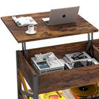 Marrone rustico / Rovere grigio / Nero / Noce | Tavolino da caffè con doppio piano sollevabile | 2 persone