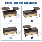 Marrone rustico / Rovere grigio / Nero / Noce | Tavolino da caffè con doppio piano sollevabile | 2 persone