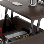 Marrone rustico / Rovere grigio / Nero / Noce | Tavolino da caffè con doppio piano sollevabile | 2 persone