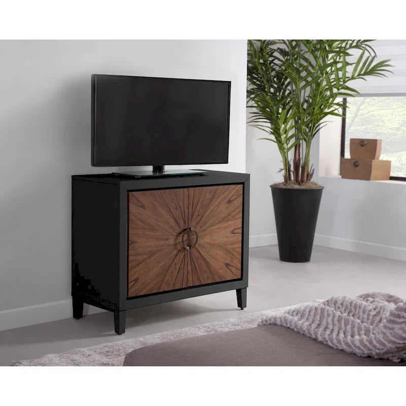 Cassettiera accentata in legno a 2 ante
