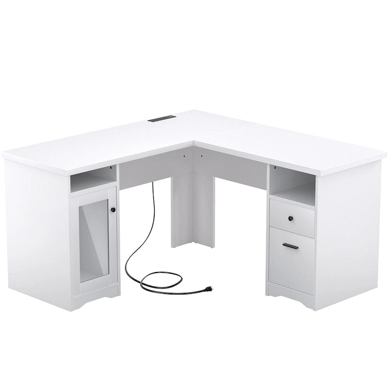 Scrivania a L con contenitore e ricarica – Rovere Grigio / Noce Grigio / Rovere Rosso / Nero / Marrone Rustico / Noce Enoch / Bianco, Singolo