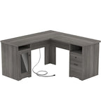 Scrivania a L con contenitore e ricarica – Rovere Grigio / Noce Grigio / Rovere Rosso / Nero / Marrone Rustico / Noce Enoch / Bianco, Singolo