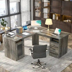 Scrivania a L con contenitore e ricarica – Rovere Grigio / Noce Grigio / Rovere Rosso / Nero / Marrone Rustico / Noce Enoch / Bianco, Singolo