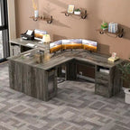 Scrivania a L con contenitore e ricarica – Rovere Grigio / Noce Grigio / Rovere Rosso / Nero / Marrone Rustico / Noce Enoch / Bianco, Singolo