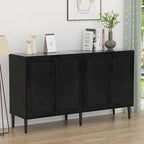 Credenza Nera in Rattan a 4 Ante, Stile Mid-Century Modern, Montaggio per 1 Persona