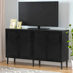 Credenza Nera in Rattan a 4 Ante, Stile Mid-Century Modern, Montaggio per 1 Persona