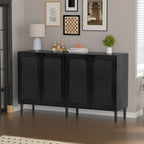 Credenza Nera in Rattan a 4 Ante, Stile Mid-Century Modern, Montaggio per 1 Persona
